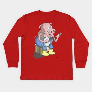 Hillbilly Pig plays Banjo Kids Long Sleeve T-Shirt